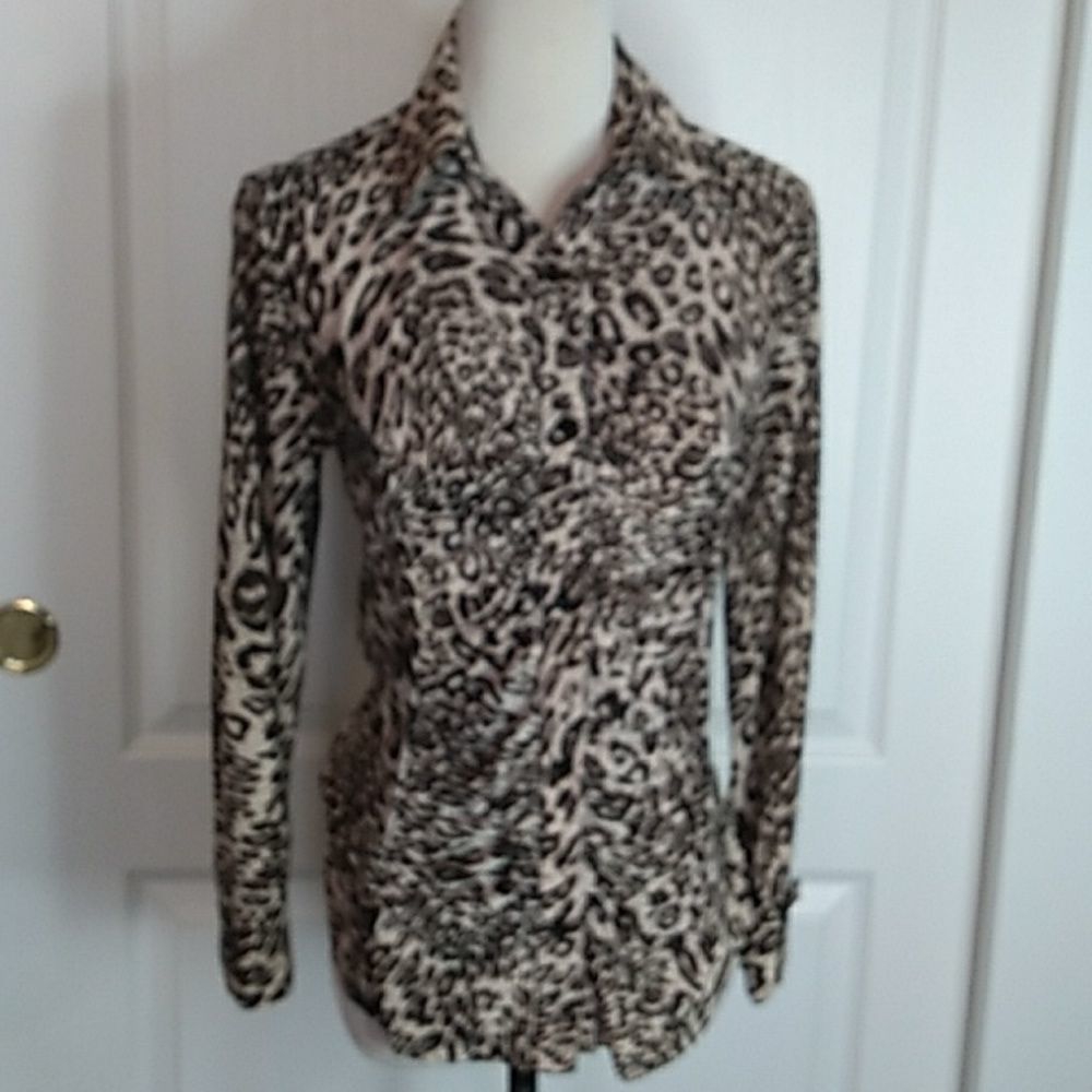 LEOPARD PRINT BLOUSE BUTTON UP LONG SLEEVE SMALL WOMENS SMALL
